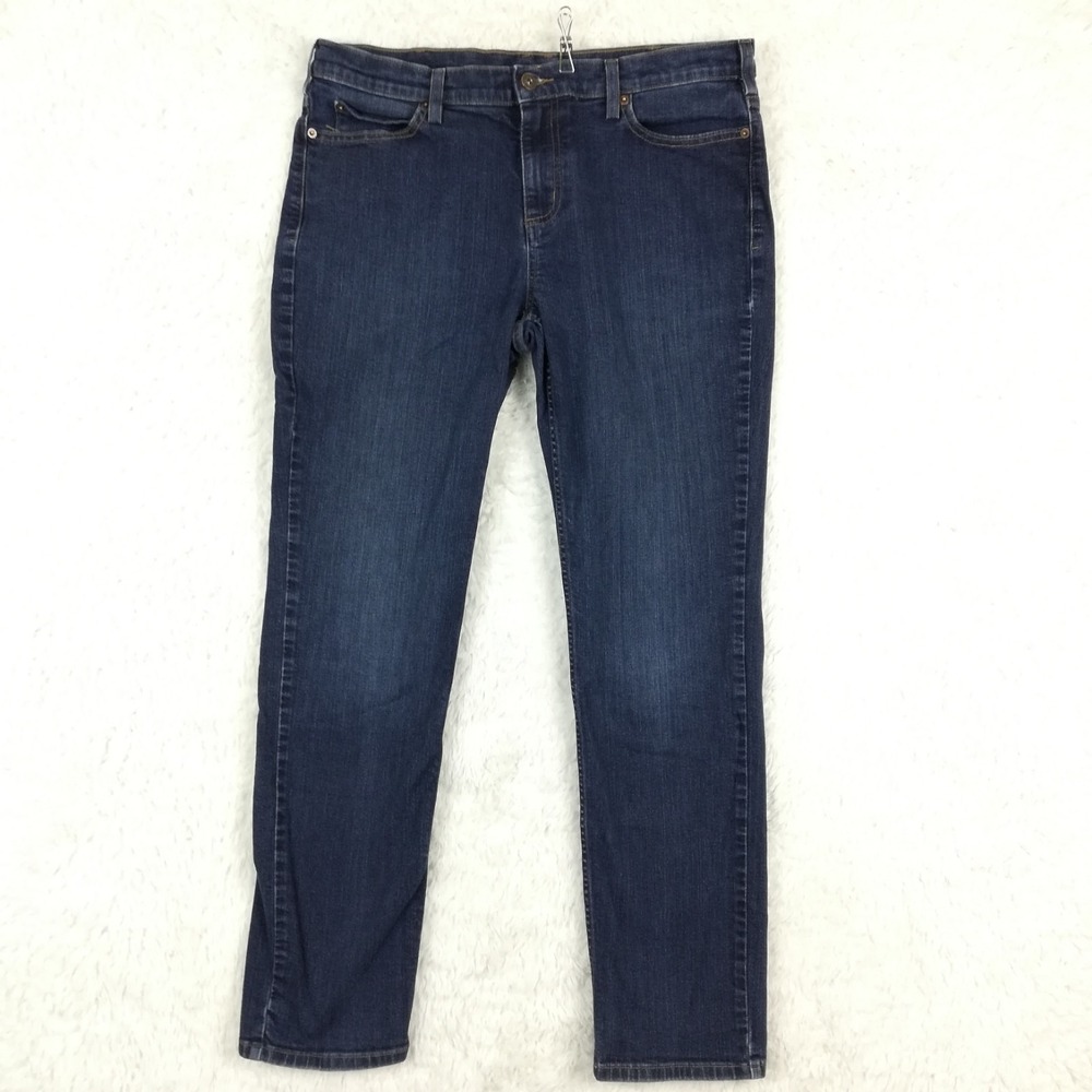 Duluth Trading Womens Jeans Slim Ankle Blue Denim Dark Wash Mid Rise 14